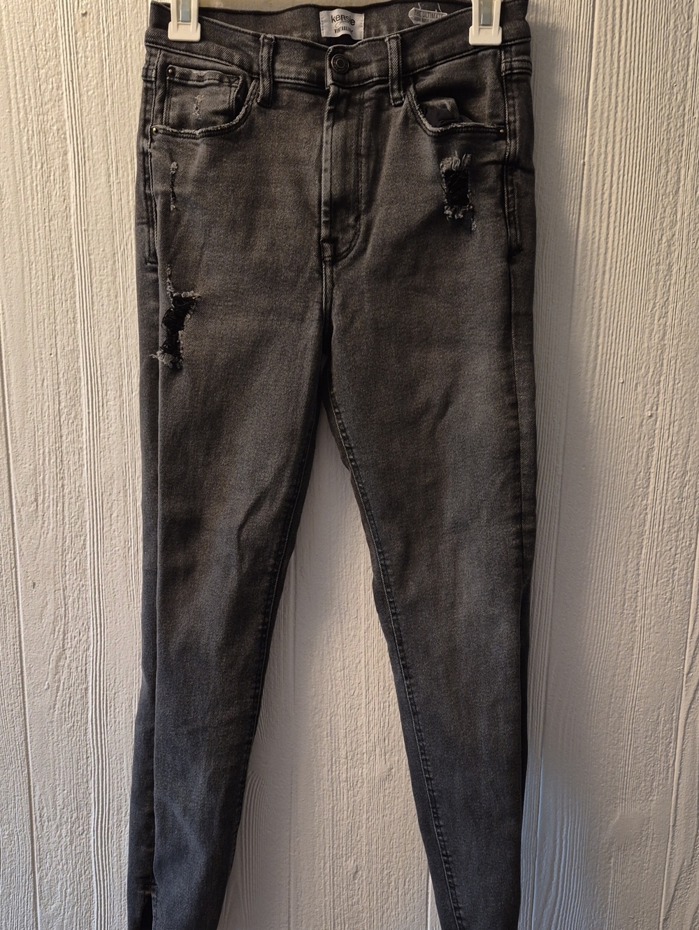 Kensie Womens Distressed Black-Gray Skinny Jeans
